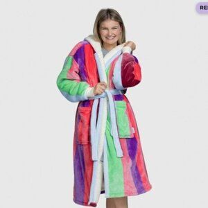 The Oodie Sherpa Robe Multi Stripe NWT
